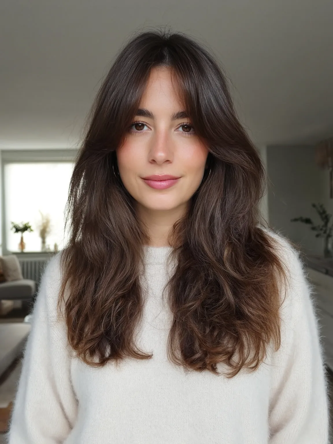 Long Layered Cut with Rich Chestnut Brown Waves